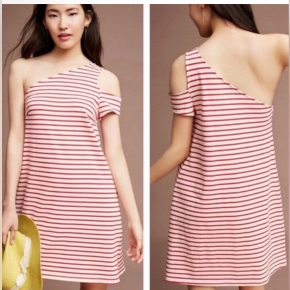 Maeve Anthropologie Red Stripe One Shoulder Dress XS Cotton A-Line Summer